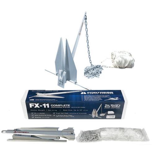 Pack de Ancla Fortress FX-11 - 7 lb / 3 kg - Incluye Ancla, Cuerda y Cadena - Para Barcos de 28 a 31' (8.5 a 9.4 m)