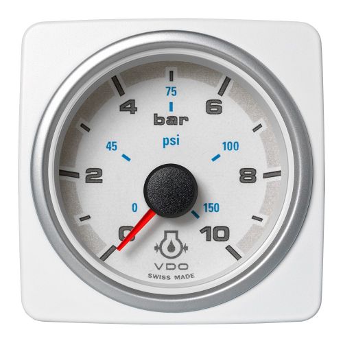 Veratron Medidor Presión de Aceite del Motor AcquaLink de 52 mm (2-1/16"), 10 bar/150 PSI, Esfera y Bisel Blancos