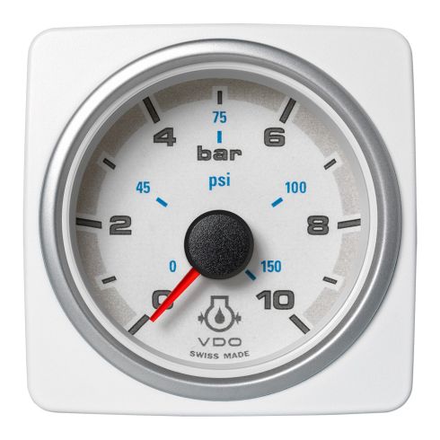 Veratron Medidor Presión de Aceite del Motor AcquaLink de 52 mm (2-1/16"), 10 bar/150 PSI, Esfera y Bisel Blancos Veratron Medidor Presión de Aceite del Motor AcquaLink de 52 mm (2-1/16"), 10 bar/150 PSI, Esfera y Bisel Blancos