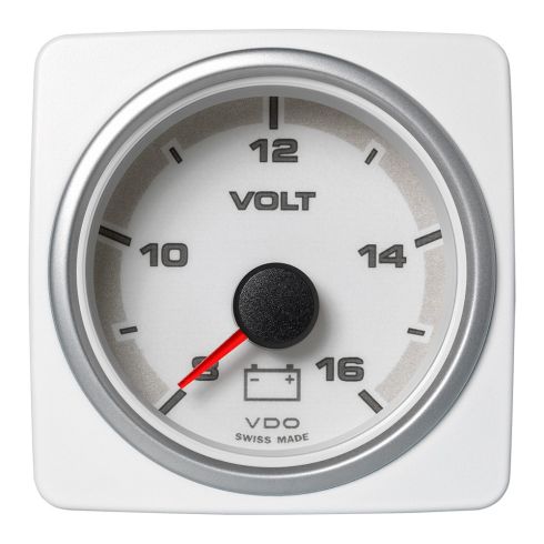 Veratron Medidor de Voltímetro AcquaLink de 52 mm (2-1/16"), Rango de 8-16 V, Esfera y Bisel Blancos