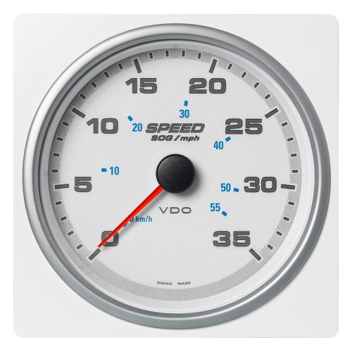 Veratron Medidor Velocidad Sobre el Suelo 35 MPH/55 KMH AcquaLink® de 4-3/8" (110 mm) - 12/24 V - Esfera y Bisel Blancos