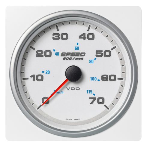 Veratron Medidor Velocidad Sobre el Suelo 70 MPH/155 KMH - AcquaLink® de 4-3/8" (110 mm) - 12/24 V - Esfera y Bisel Blancos