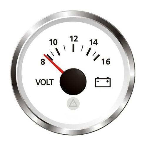 Voltímetro de 8 a 16 v Veratron ViewLine de 52 MM (2-1/16") - Blanco con Bisel Cromado