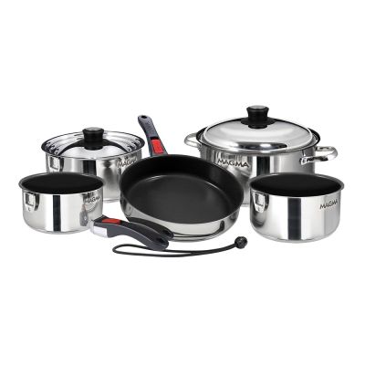 Utensilios de Cocina Magma Nesting de 10 Piezas Compatibles con Inducción - Exterior de Acero Inoxidable e Interior Antiadherent