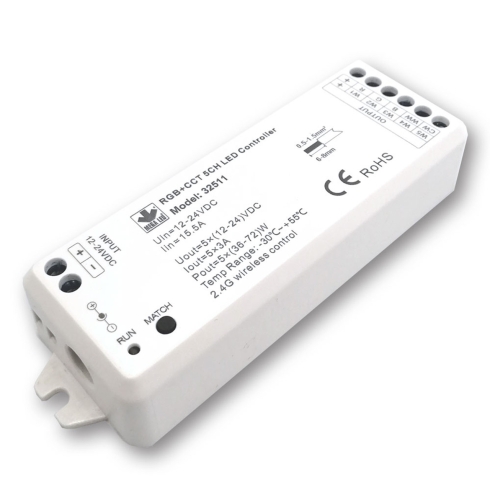Mega LED - Wireless RF Dimmer Controller - Single Color & RGB+ 2 Whites RF Controller, 5 Channels Mega LED - Wireless RF Dimmer Controller - Single Color & RGB+ 2 Whites RF Controller, 5 Channels