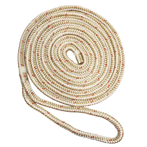 1/2" x 15' WHITE/GOLD - New England Ropes - Double Braid Dock Line w/ Tracer