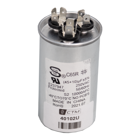 CTM Capacitor for 10k Btu's Units - 115V - 45+10 µF ± 5% CTM Capacitor for 10k Btu's Units - 115V - 45+10 µF ± 5%