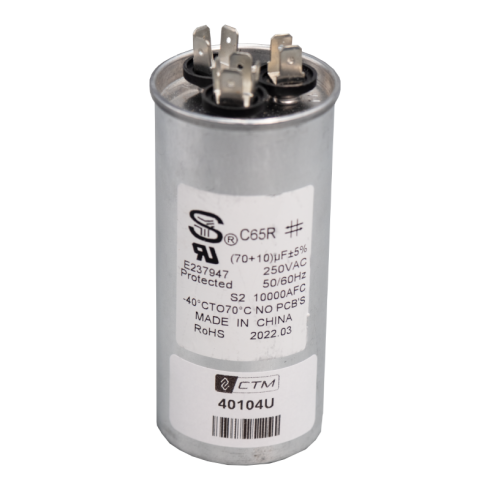CTM Capacitor for 12k Btu's Units - 115V - 70+10 µF ± 5% CTM Capacitor for 12k Btu's Units - 115V - 70+10 µF ± 5%
