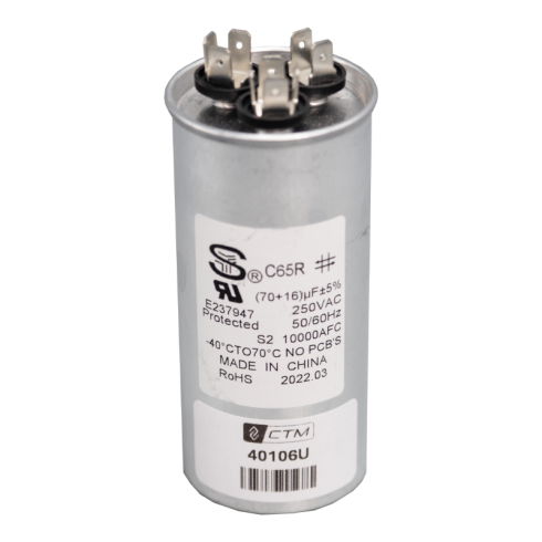 CTM Capacitor for 16k Btu's Units - 115V - 70+16 µF ± 5% CTM Capacitor for 16k Btu's Units - 115V - 70+16 µF ± 5%