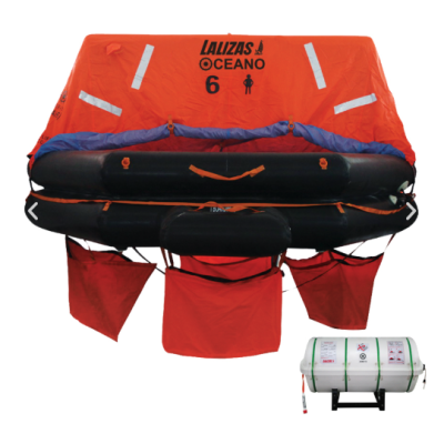 Balsa Salvavidas Revere Lalizas Solas Oceano - 6 Personas - Lanzable al Agua - Contenedor Cilíndrico