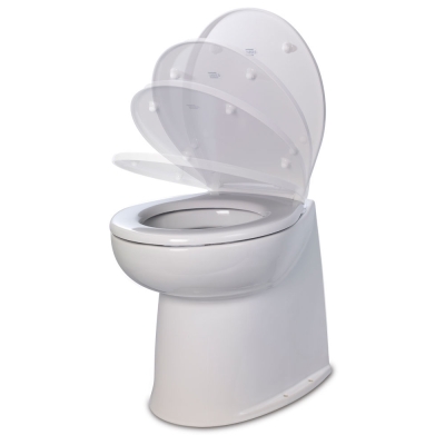 Jabsco Deluxe Flush 14\" Straight Back 24V Raw Water Electric Marine Toilet w/Remote Rinse Pump &amp; Soft Close Lid 58280-3024
