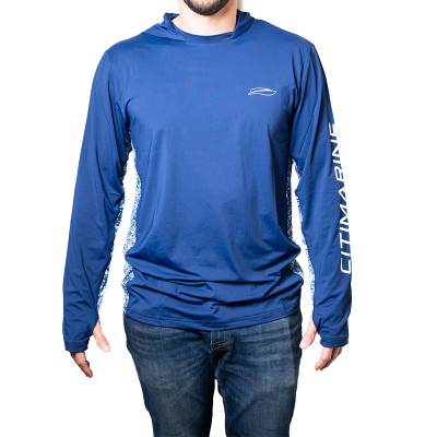 Blue Hooded Marine Performance Shirt – UPF Sun Protection Fishing Apparel