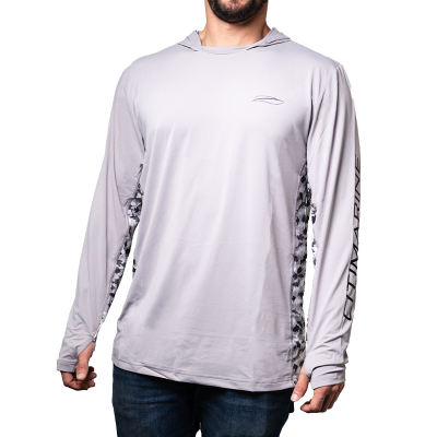 Camiseta de Rendimiento Marino con Capucha Gris – Ropa de Pesca con Protección Solar UPF