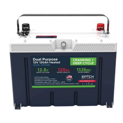 Epoch 12V 120Ah Marine Lithium Battery – Pro Series LiFePO4 | Cranking & Deep Cycle Dual Purpose