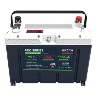 Batería de litio marina Epoch de 24 V y 60 Ah – Serie Pro LiFePO4 | Calefactable, Bluetooth y compatible con Victron