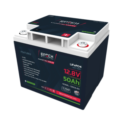 Batería de litio marina Epoch de 12 V y 50 Ah – Serie Essential LiFePO4 | Ciclo profundo con Bluetooth