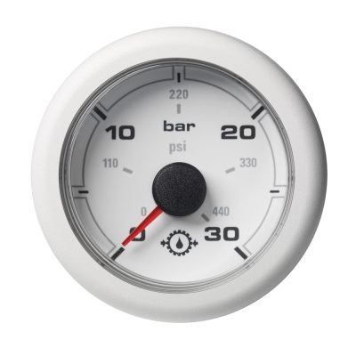 Manómetro de Presión de Aceite de Transmisión OceanLink Veratron de 52MM (2-1/16\") - 30 Bar/440 PSI - Bisel de Esfera Blanco