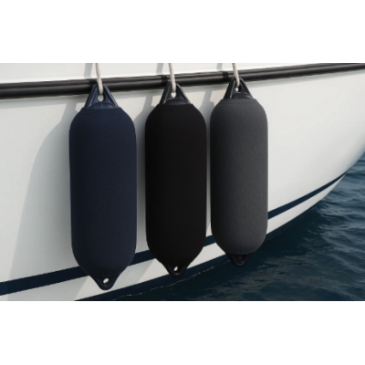 Marine boat fender covers by NH protect yacht fenders from UV, dirt, and abrasion while enhancing dockside appearance and durabi