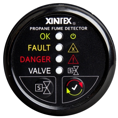 Fireboy-Xintex Detector de vapores de propano con sensor plástico y válvula solenoide - Pantalla con bisel negro