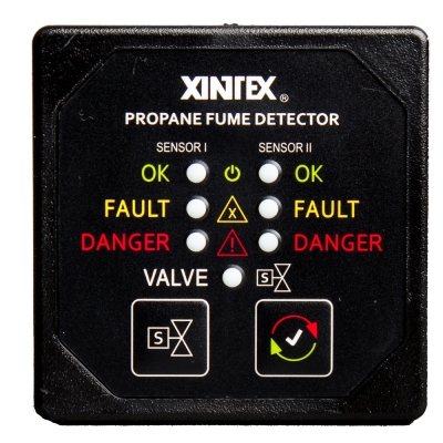 Fireboy-Xintex Detector de vapores de propano con 2 sensores plásticos - Sin válvula solenoide - Pantalla cuadrada con bisel neg