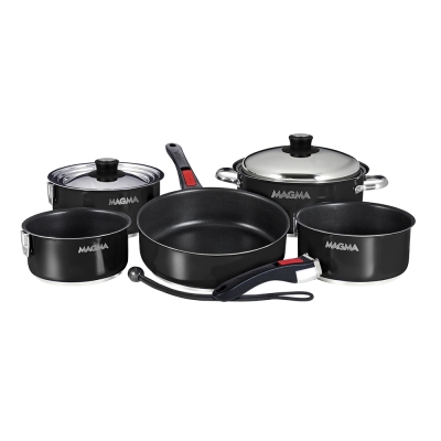 Magma Nestable 10 Piece Induction Non-Stick Enamel Finish Cookware Set - Jet Black A10-366-JB-2-IN