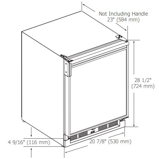 U-Line White marine refrigerator and ice maker dimensions