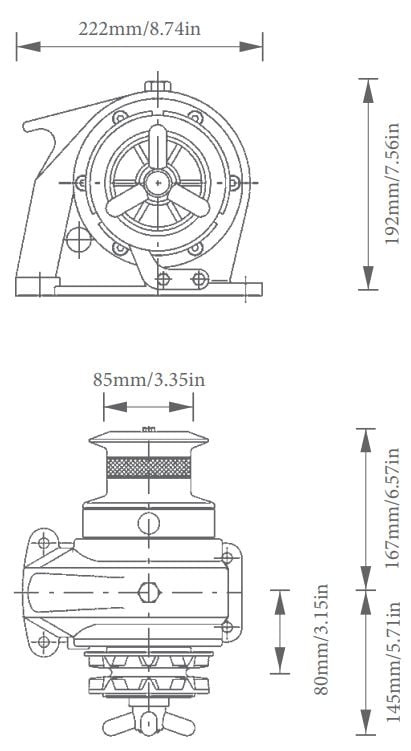 Lofrans Royal Manual Windlass Dimensions