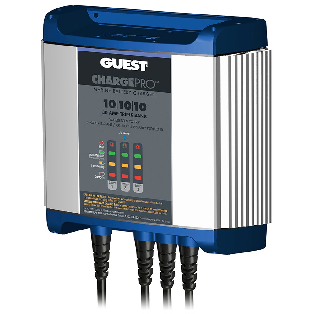 Guest 3-Bank 30-Amp Battery Charger - 12V On Board Battery Charger