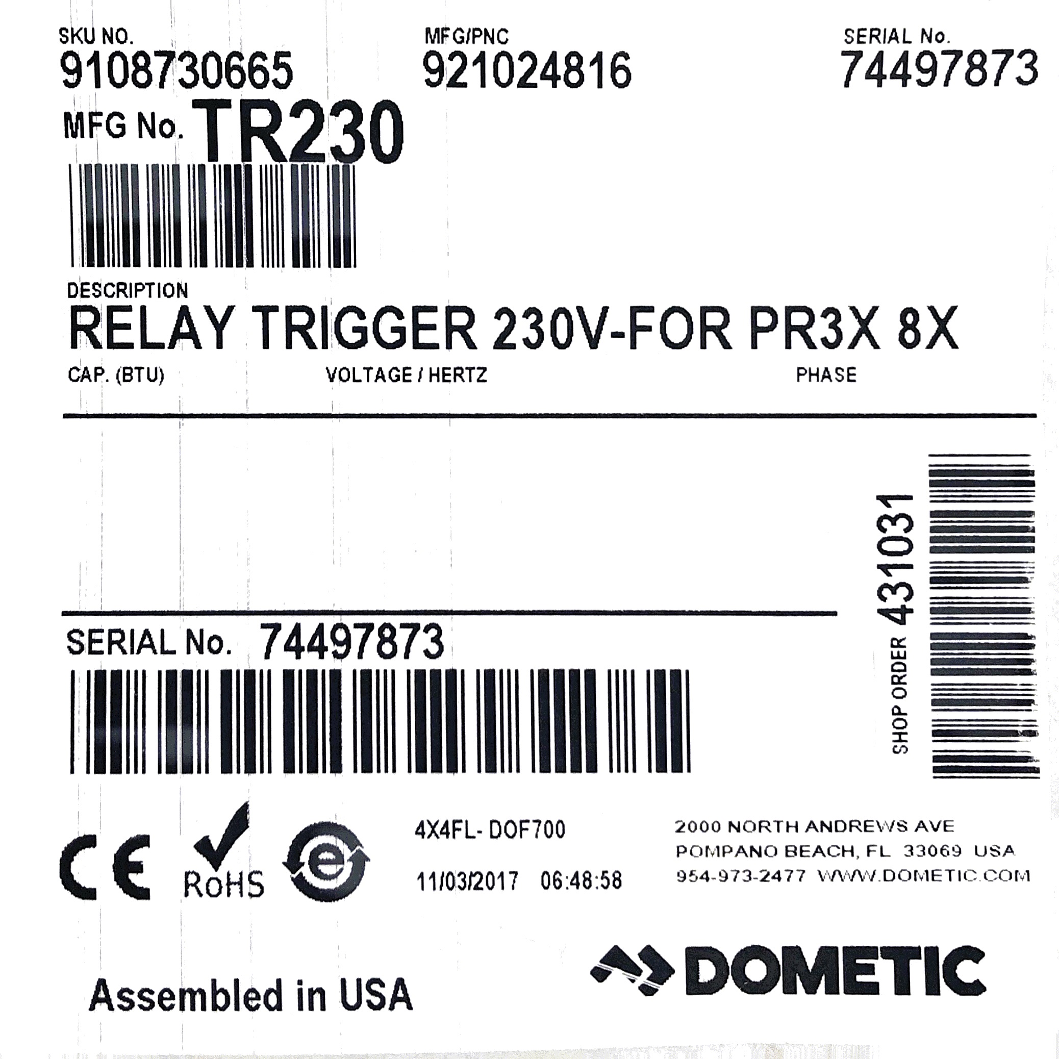 Rele Disparador Dometic 230V - TR230
