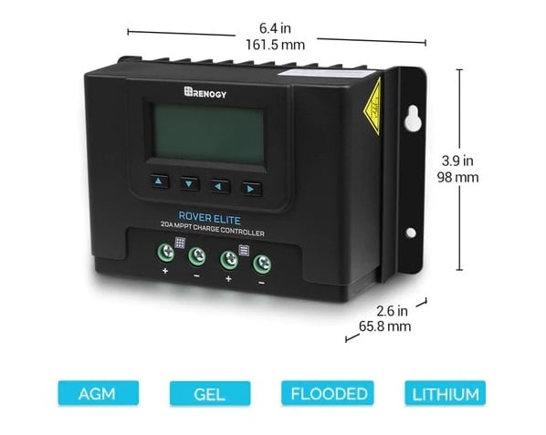 Renogy Rover Elite 20A MPPT Solar Charge Controller Dimensions