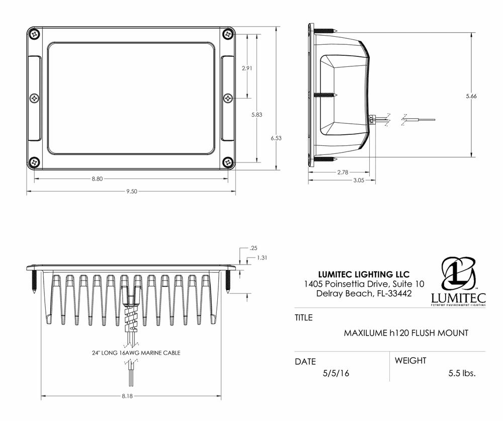 LUMITEC Maxillum h120 - Flush Mount LED Flood Light drawing
