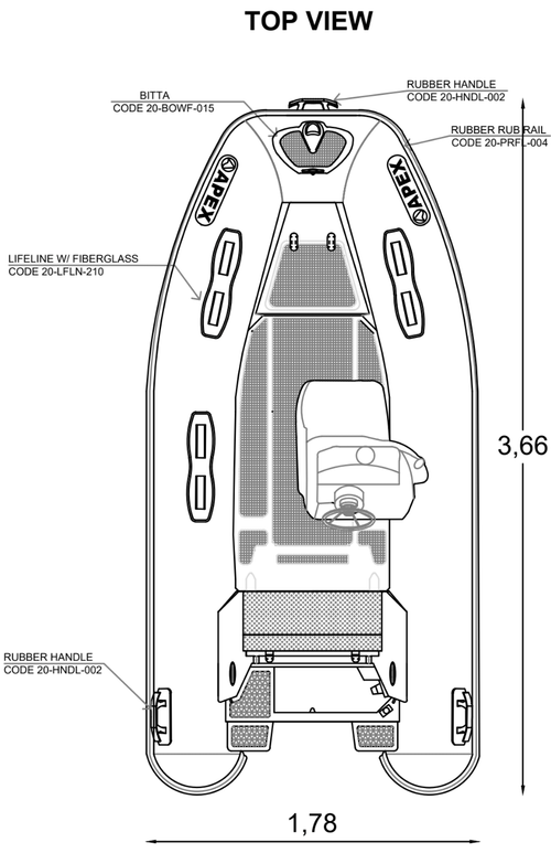 Apex Dinghies A-12 RIB Eurosport Dimensions