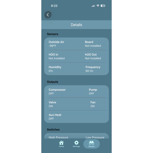 Micro-Air Connect app Sensor readings