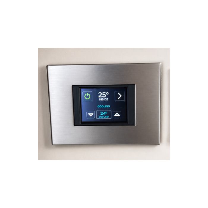 EasyTouch Ultra installed in a stainless Vimar EIKON bezel in a cabin bulkhead