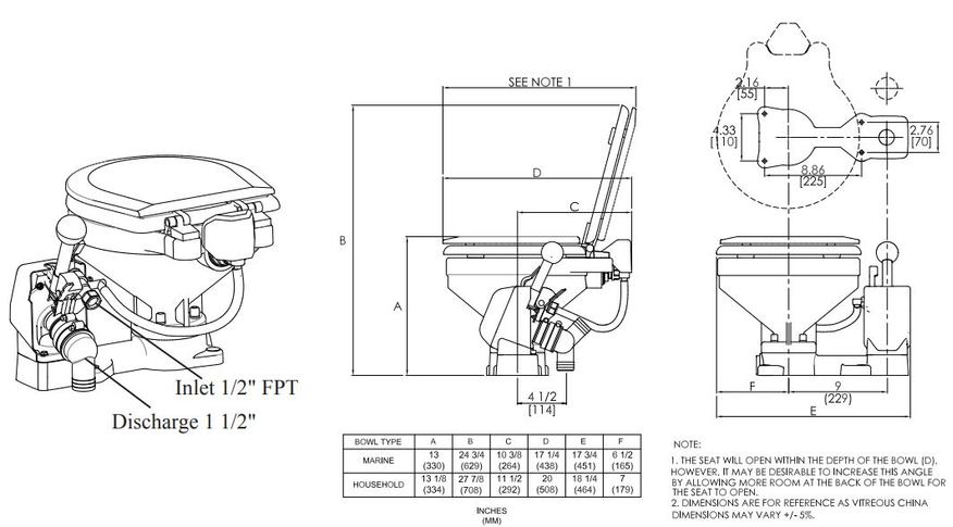 Raritan Fresh Head Dimensions