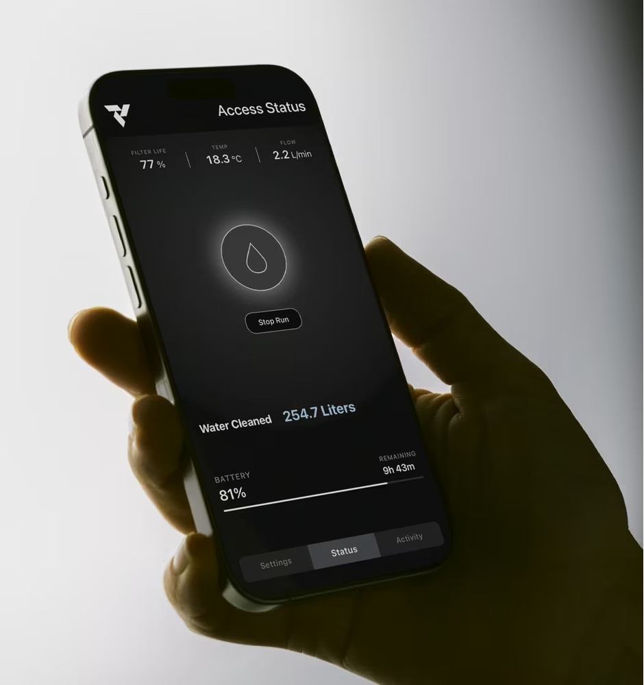 Vital Lyfe app showing water quality, battery level and membrane health Vital Lyfe app showing water quality, battery level and membrane health