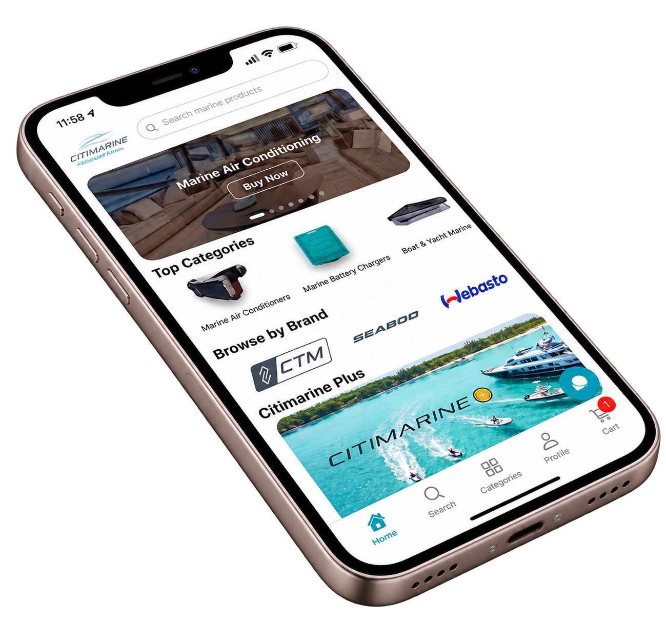 Citimarine shopping app displayed on a phone